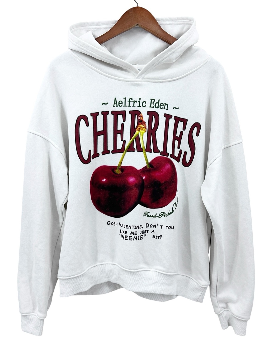 AELFRIC EDEN Hoodie Fleece Cherry Print Sweatshirt Pullover White